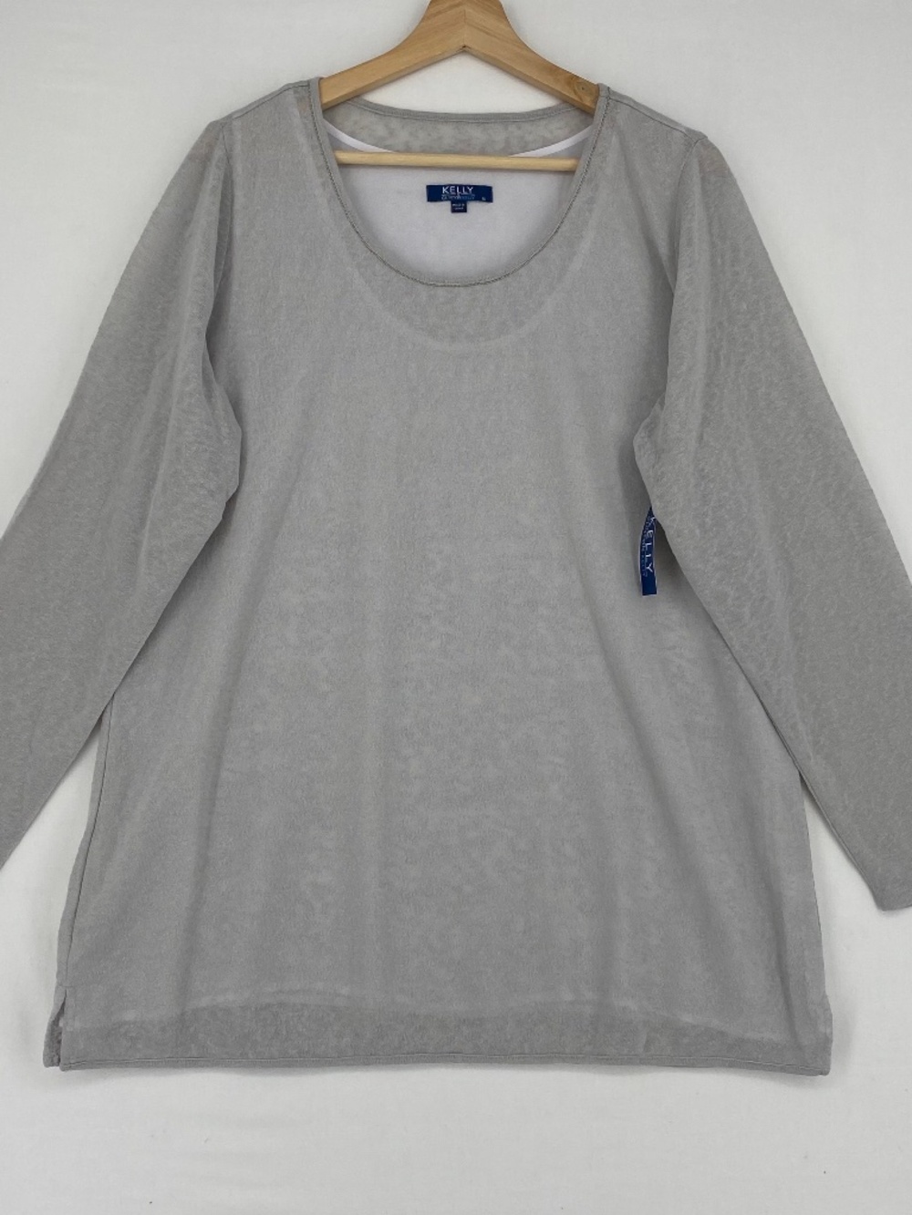 Clinton Kelly Womens 1X Double Layer Tunic Top w/ Baby Chain Detail Silver Gray